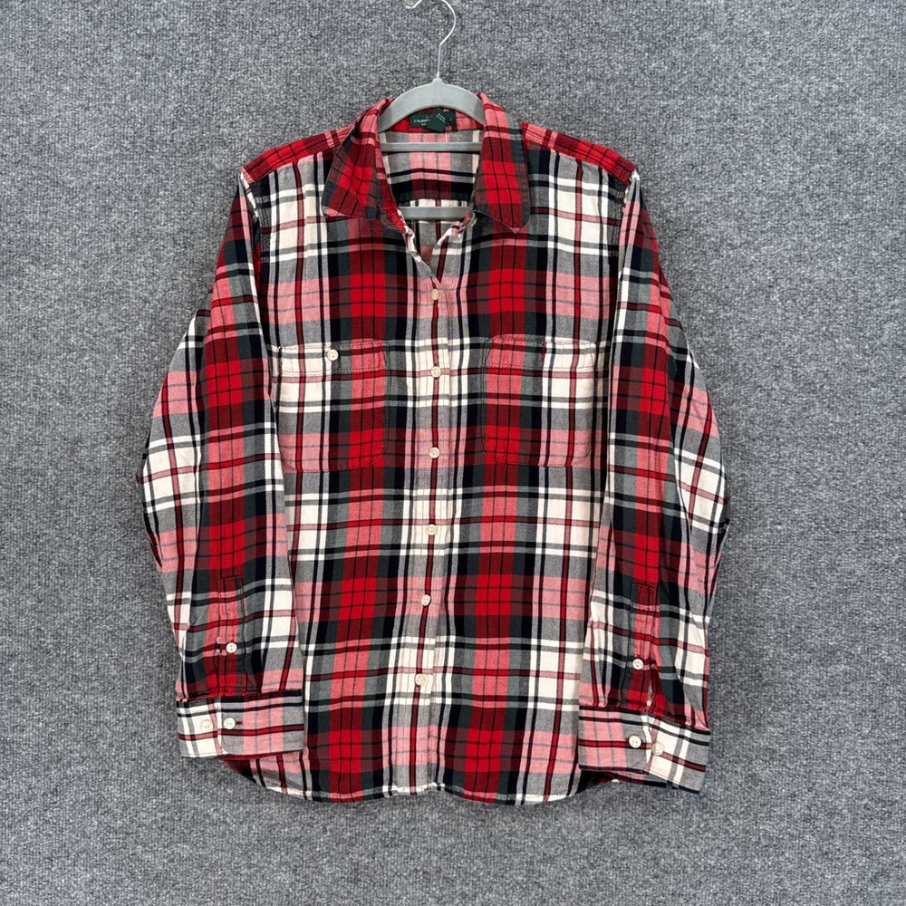 Lauren Ralph Lauren Shirt Womens Large Red Plaid Cotton Button Down Flannel